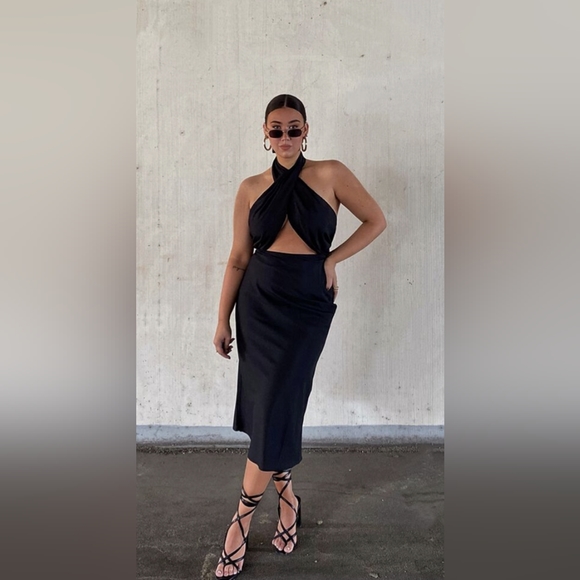NWT Black Midi Halter Dress - Picture 1 of 4